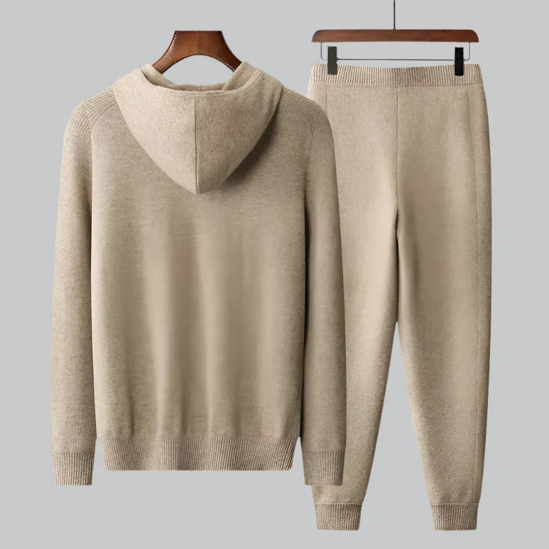Himalayan Cashmere Knit Hoodie and Jogger Set for Men | Cold Weather Wear