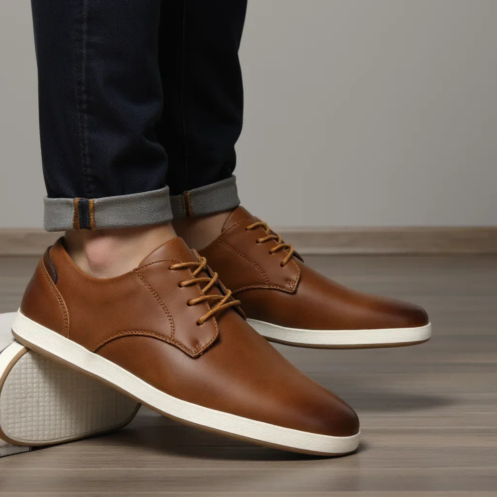 Minimalist Leather Casual Sneakers for Men | Smart Casual Wear