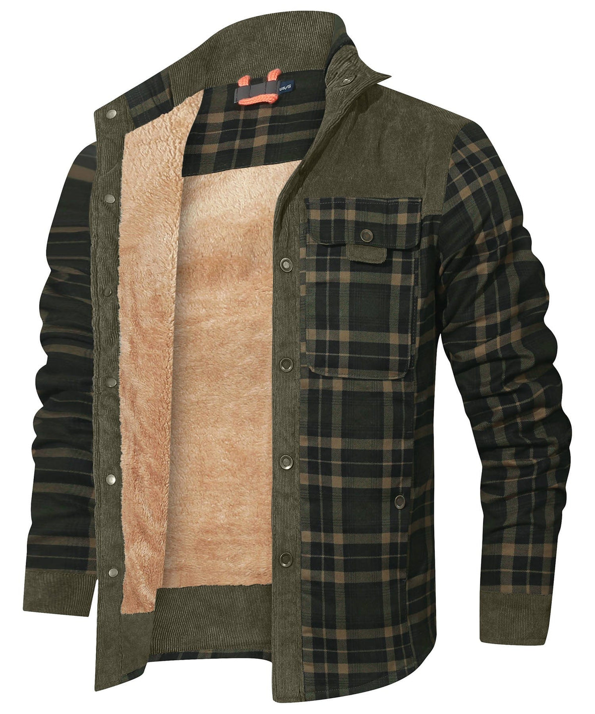 Snap Front Faux Fur Lined Flannel Jacket for Men | Winter Outerwear
