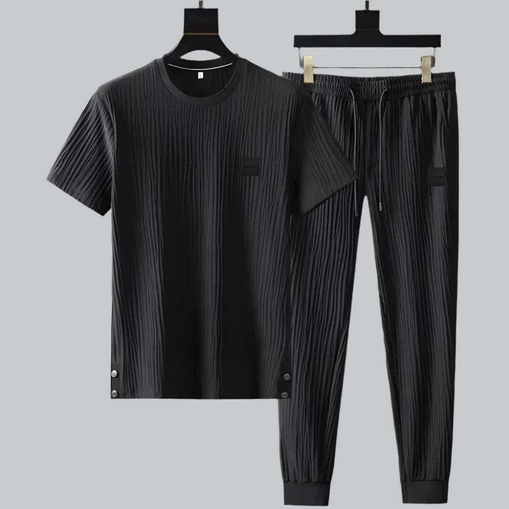 Pleated Texture Top and Jogger Lounge Set for Men | Relaxed Wear