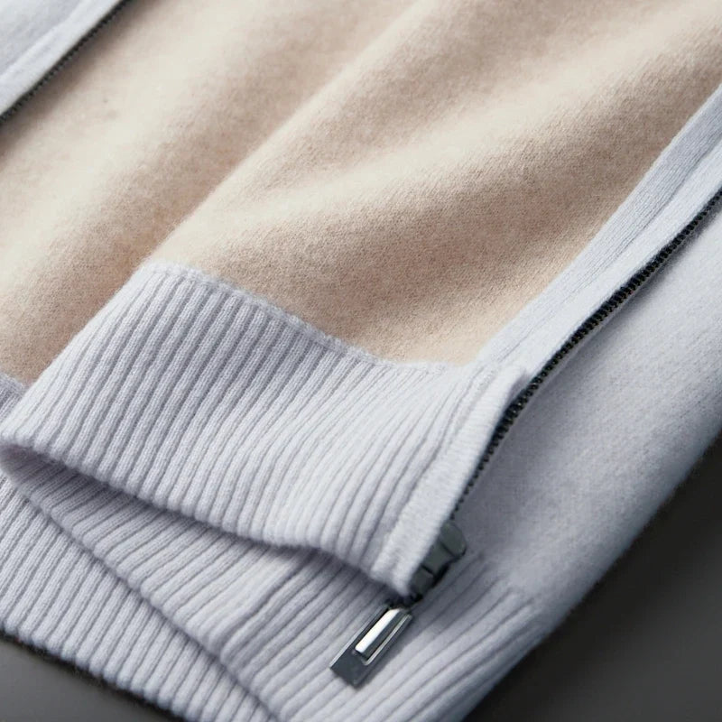 Pure Cashmere Zip Up Hooded Cardigan for Men | Winter Layering