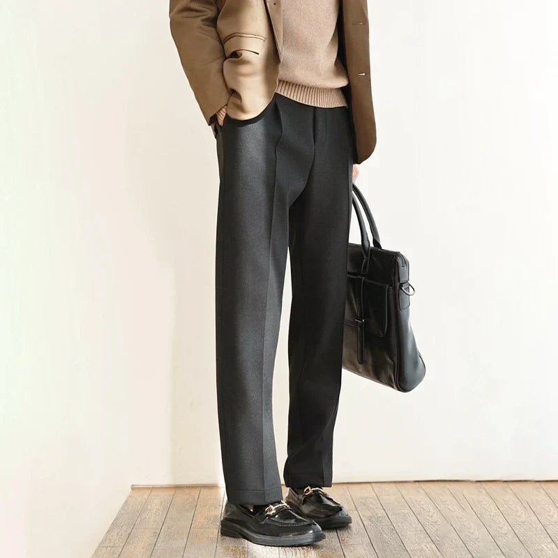 Wool Blend Straight Leg Knit Trousers for Men | Autumn and Winter Wear