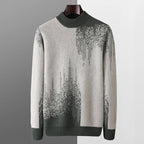 Gradient Jacquard Wool Half High Collar Sweater for Men | Winter Wear