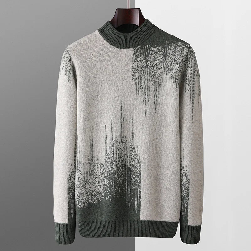 Gradient Jacquard Wool Half High Collar Sweater for Men | Winter Wear