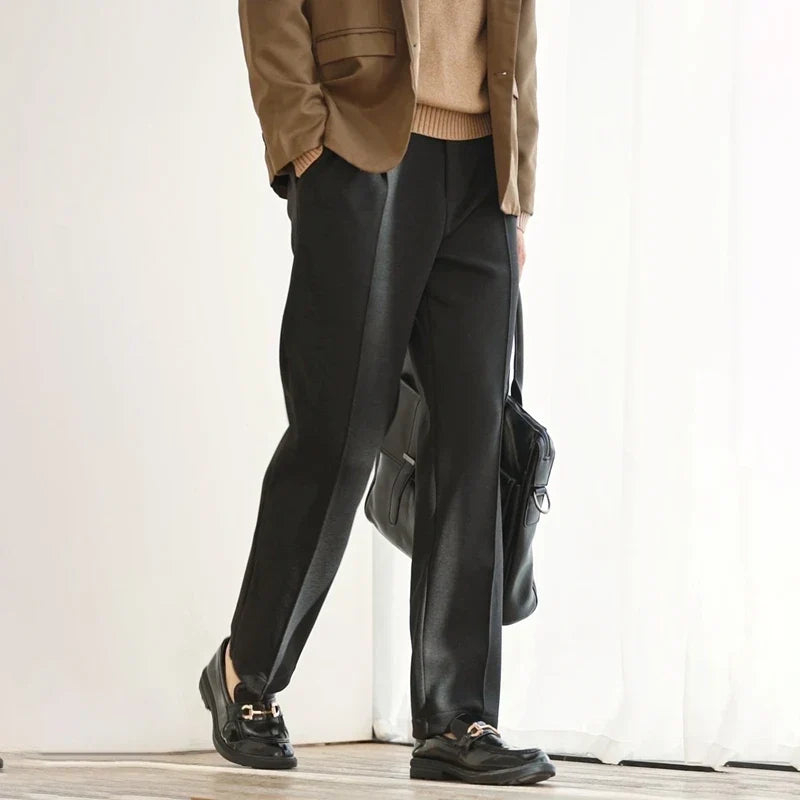Wool Blend Straight Leg Knit Trousers for Men | Autumn and Winter Wear