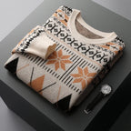 Wool Cashmere Blend Jacquard Crewneck Sweater for Men | Smart Casual Wear
