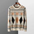 Wool Cashmere Blend Jacquard Crewneck Sweater for Men | Smart Casual Wear