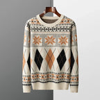 Wool Cashmere Blend Jacquard Crewneck Sweater for Men | Smart Casual Wear