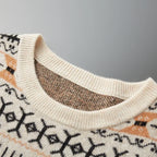Wool Cashmere Blend Jacquard Crewneck Sweater for Men | Smart Casual Wear