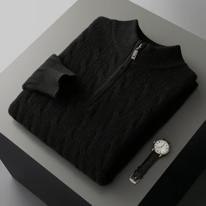Thick Knit Merino Wool Half Zip Sweater for Men | Autumn and Winter Wear