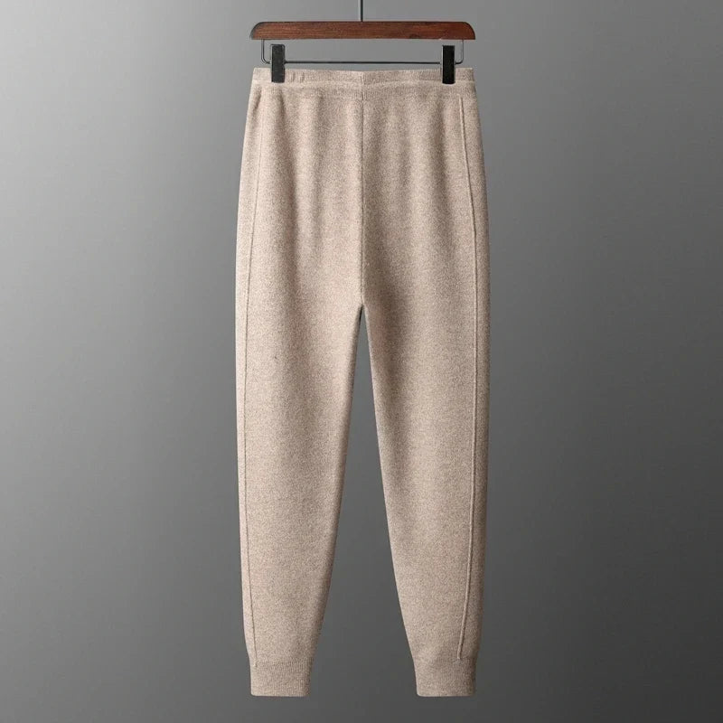 Merino Wool Knit Tapered Sweatpants for Men | Autumn and Winter Wear