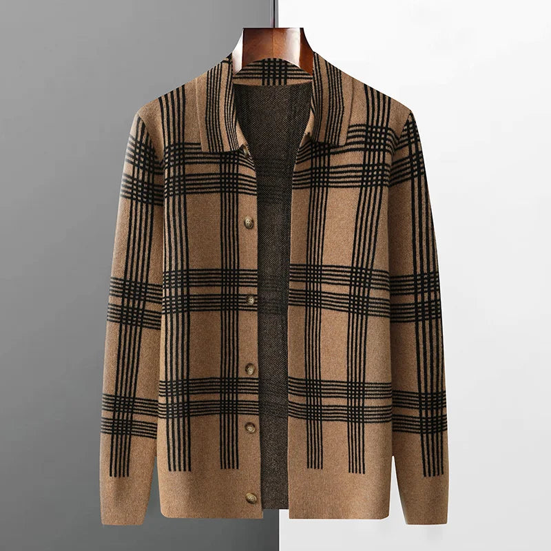 Merino Wool Lapel Collar Button Cardigan for Men | Transitional Layering