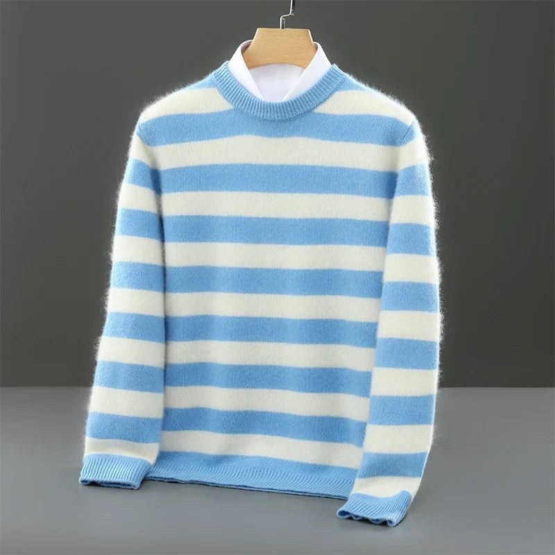Bold Stripe Merino Wool Crewneck Sweater for Men | Smart Casual Wear