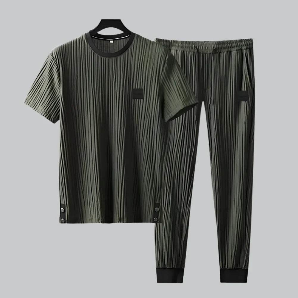 Pleated Texture Top and Jogger Lounge Set for Men | Relaxed Wear