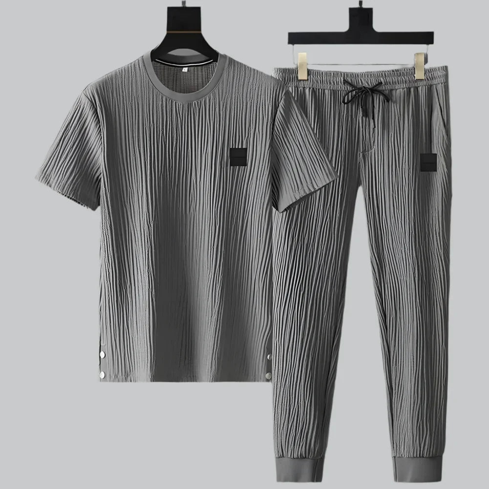 Pleated Texture Top and Jogger Lounge Set for Men | Relaxed Wear