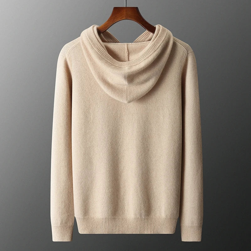 Pure Cashmere Knit Hooded Pullover for Men | Autumn and Winter Wear