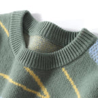 Contrast Geometric Pattern Merino Wool Sweater for Men | Autumn and Winter Wear