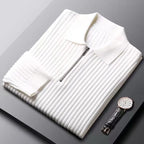 Slim Fit Vertical Stripe Half Zip Polo Sweater for Men | Autumn and Winter Wear