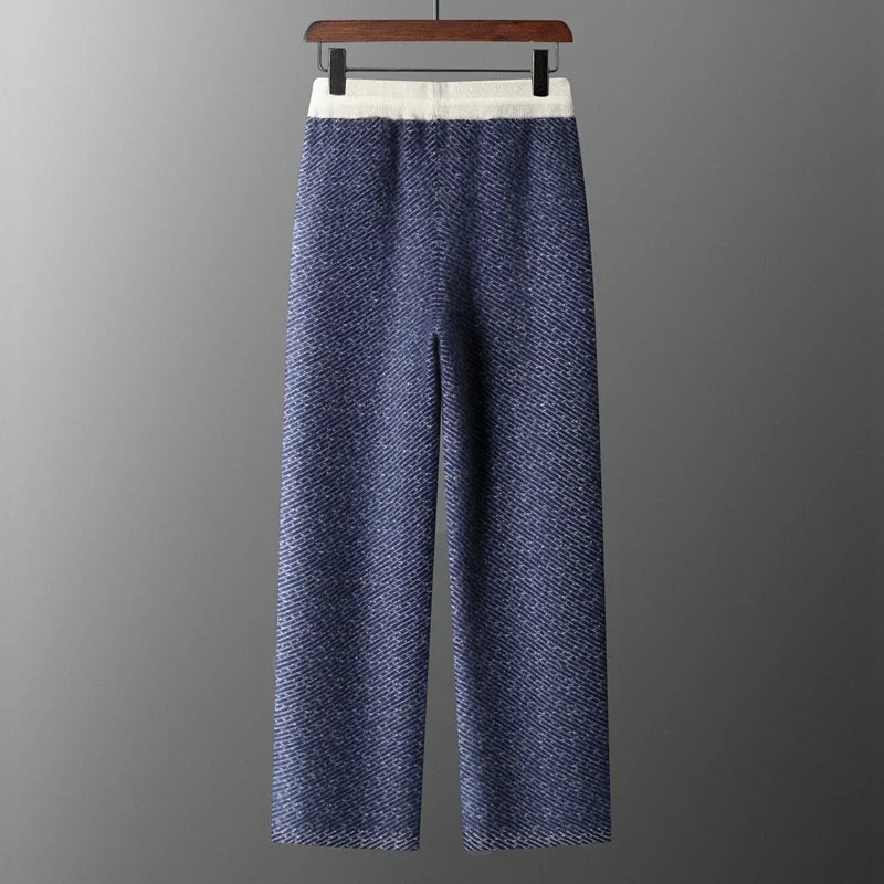 Merino Wool Jacquard Knit Trousers for Men | Autumn and Winter Wear