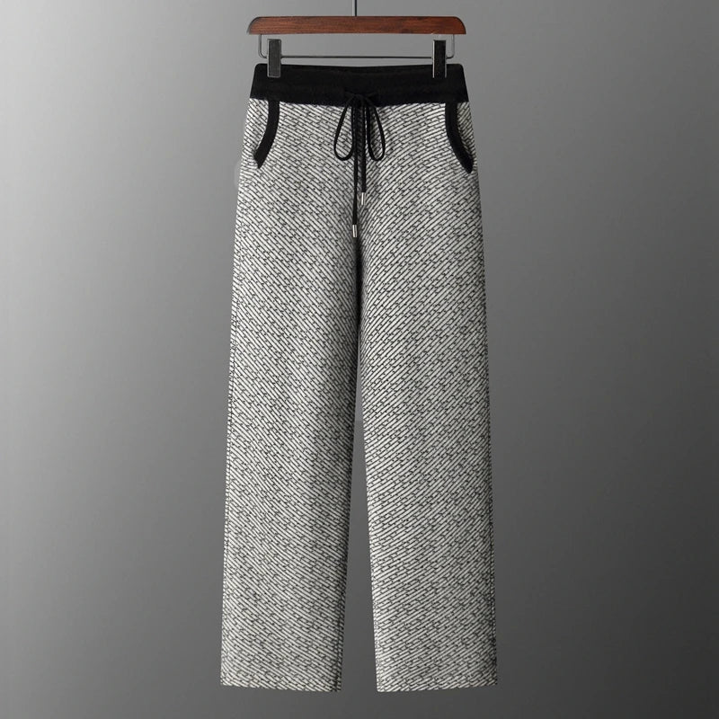 Merino Wool Jacquard Knit Trousers for Men | Autumn and Winter Wear