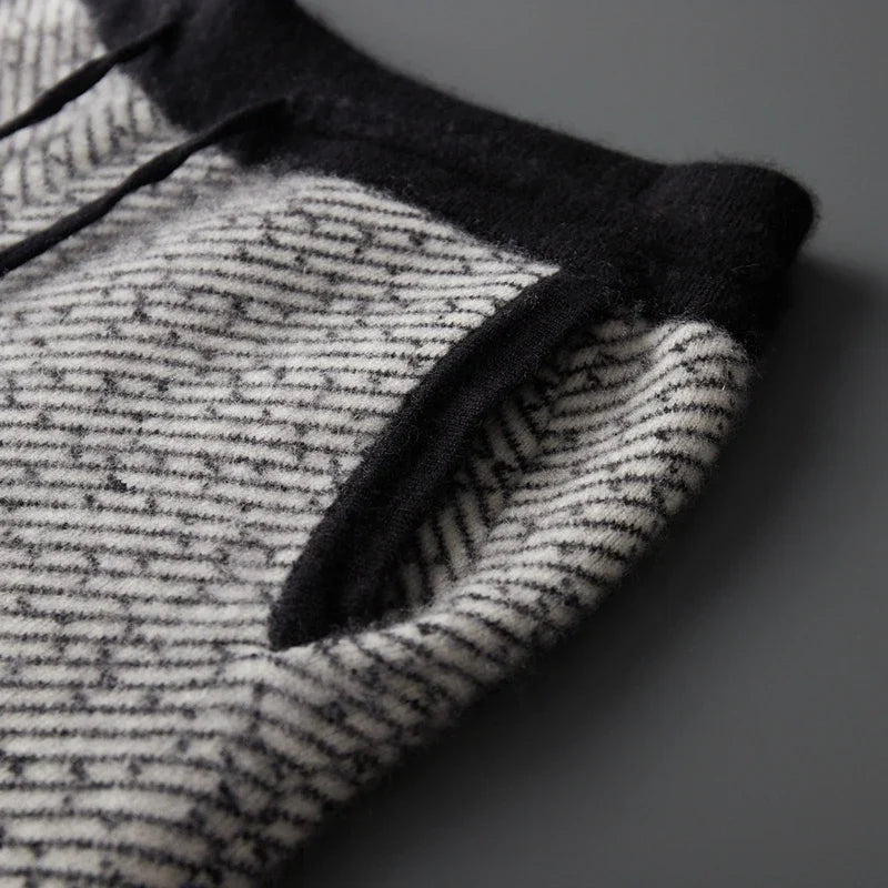 Merino Wool Jacquard Knit Trousers for Men | Autumn and Winter Wear