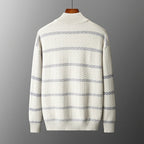 Striped Merino Wool Half High Collar Zip Cardigan for Men | Winter Layering