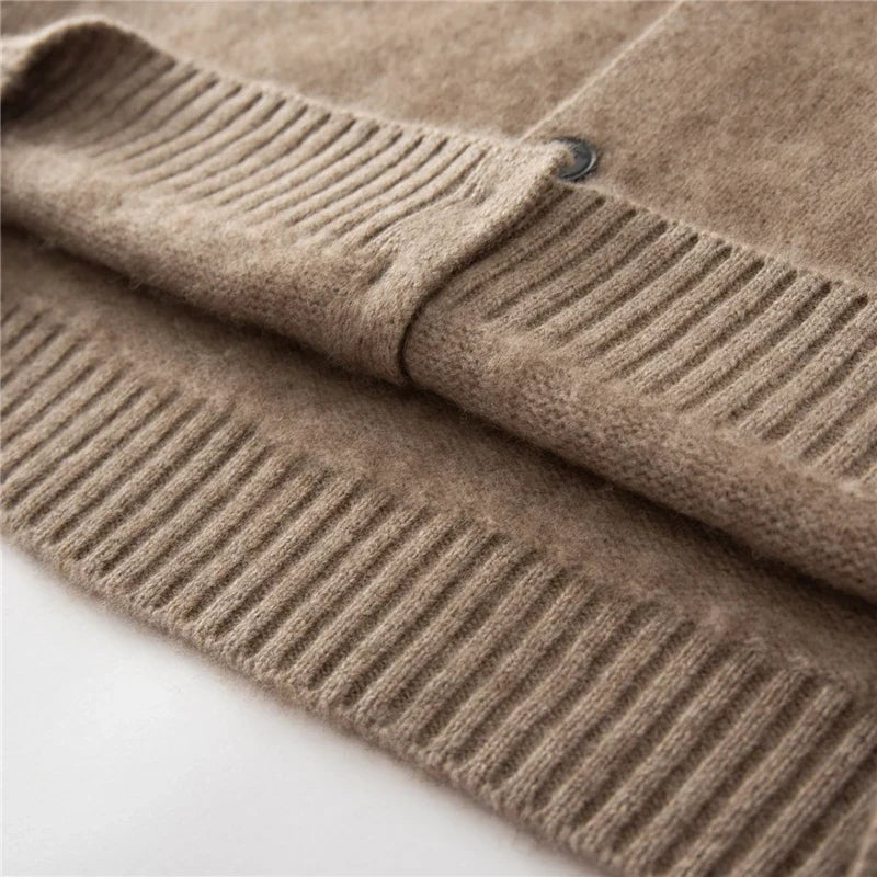 Pure Cashmere Polo Collar Button Cardigan for Men | Business and Casual Wear