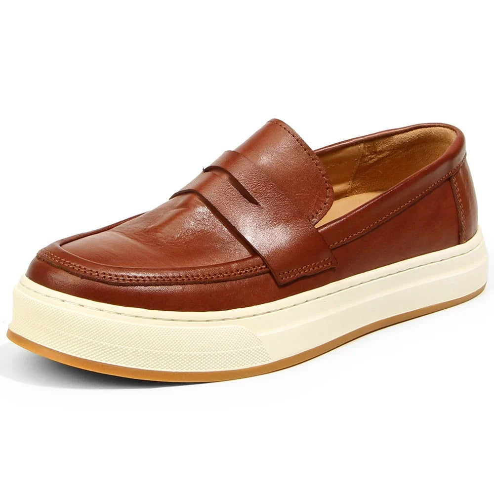 Vintage Leather Platform Penny Loafers for Men | Smart Casual Wear