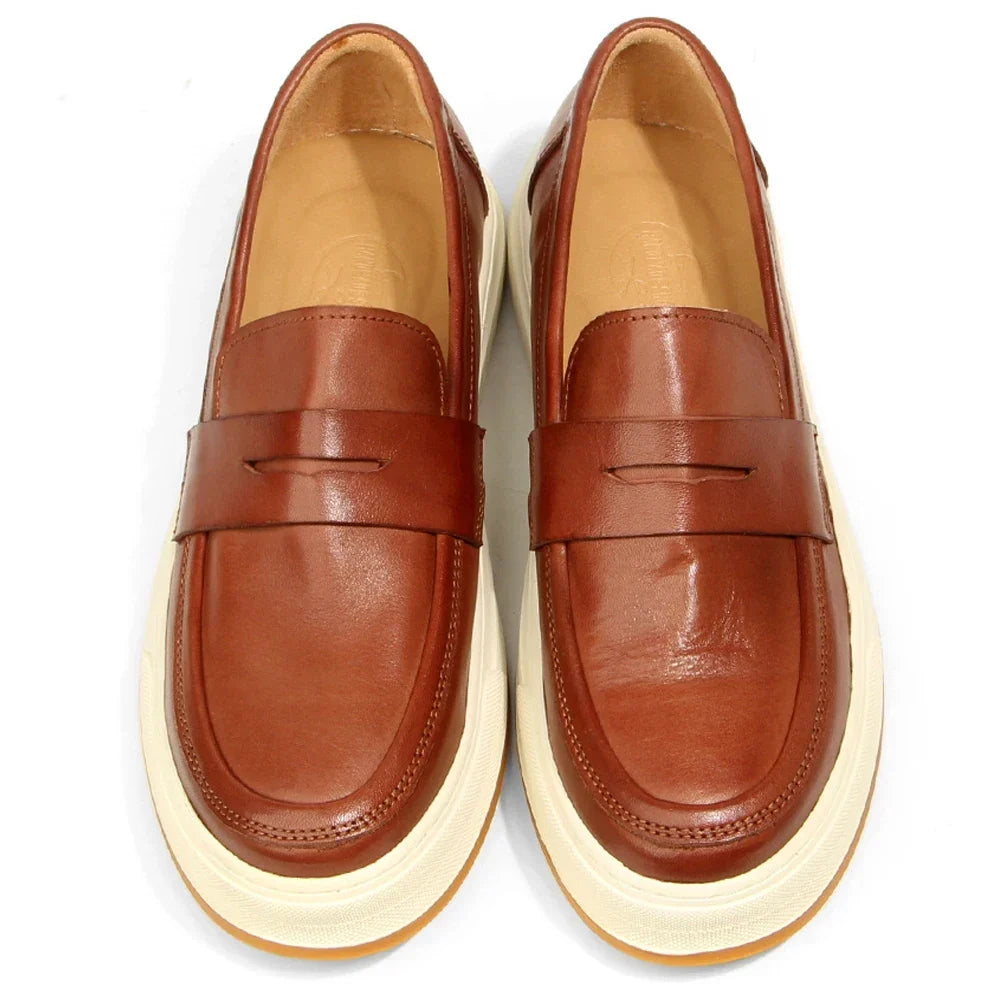Vintage Leather Platform Penny Loafers for Men | Smart Casual Wear
