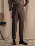 Herringbone Wool Blend Pleated Tailored Trousers for Men | Smart Casual Wear