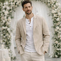 Men’s khaki cotton summer blazer with notched lapels and two-button front