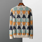 Geometric Pattern Merino Wool Crewneck Sweater for Men | Casual and Office Wear