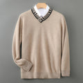 Embroidered Neck Merino Wool V Neck Sweater for Men | Autumn and Winter Wear