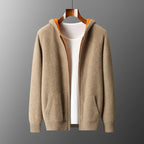Merino Wool Zip Up Hooded Cardigan for Men | Smart Casual Winter Wear