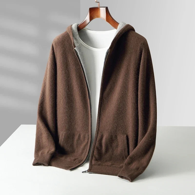 Merino Wool Zip Up Hooded Cardigan for Men | Smart Casual Winter Wear