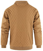 Diamond Quilted Corduroy Collar Zip Bomber Jacket for Men | Layering