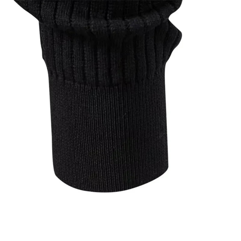 Men's black ribbed henley knit sweater with ribbed hem
