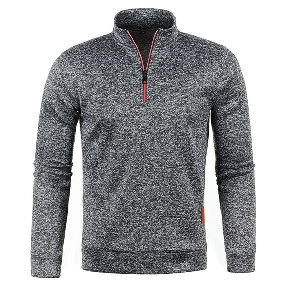 Men's charcoal-gray half-zip fleece pullover sweater with long sleeves