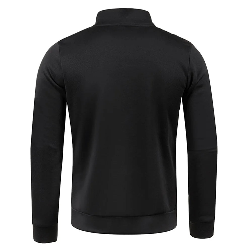 Men's black half-zip fleece pullover, long sleeves, back view