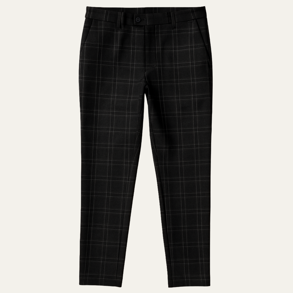 Men's slim-fit checked pants in black with plaid pattern and belt loops