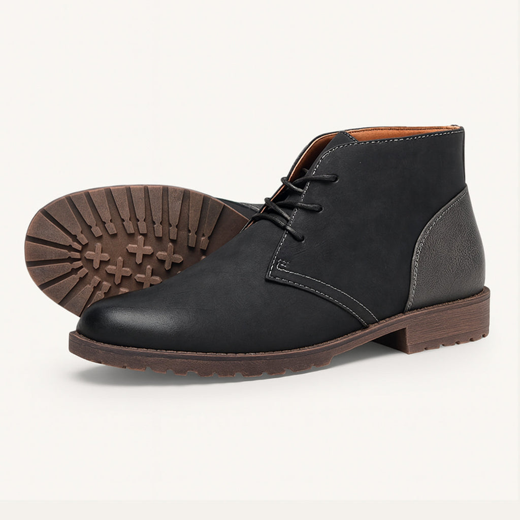 Men's Elderpine ankle boots, black leather lace-up with brown outsole