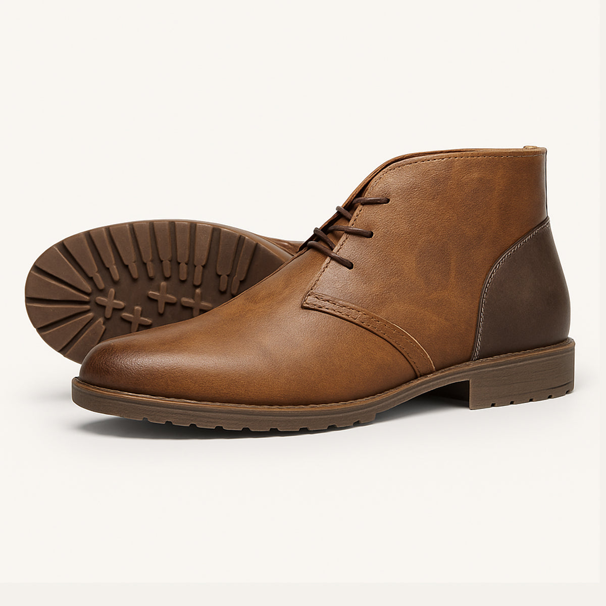 Men's vintage smart ankle boots in brown leather with lace-up front and chunky sole