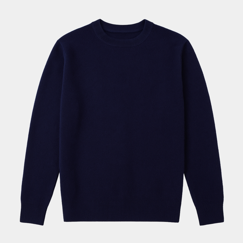Men’s cashmere crew neck sweater, long sleeves, navy blue knit