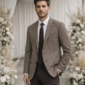 Men's brown tweed houndstooth blazer with notch lapels and side pocket, front view